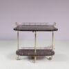 m28143 1960s Bar cart with drop leaves in lacquered goat skin with brass base Aldo Tura Italy