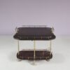 m28143 1960s Bar cart with drop leaves in lacquered goat skin with brass base Aldo Tura Italy
