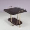 m28143 1960s Bar cart with drop leaves in lacquered goat skin with brass base Aldo Tura Italy