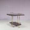 m28143 1960s Bar cart with drop leaves in lacquered goat skin with brass base Aldo Tura Italy