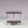 m28143 1960s Bar cart with drop leaves in lacquered goat skin with brass base Aldo Tura Italy