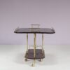 m28143 1960s Bar cart with drop leaves in lacquered goat skin with brass base Aldo Tura Italy