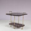 m28143 1960s Bar cart with drop leaves in lacquered goat skin with brass base Aldo Tura Italy
