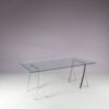 m28142 1970s Dining table or desk, model T07, on metal trestle base with glass top Peter Ghyczy Ghyczy, Netherlands