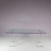 m28142 1970s Dining table or desk, model T07, on metal trestle base with glass top Peter Ghyczy Ghyczy, Netherlands