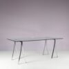 m28142 1970s Dining table or desk, model T07, on metal trestle base with glass top Peter Ghyczy Ghyczy, Netherlands
