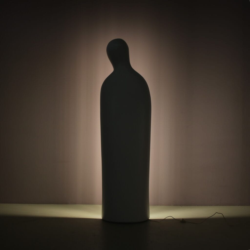 L5512 2000s Dulcinea Floor lamp in white plastic with metal frame Mimmo Paladino Danese, Italy