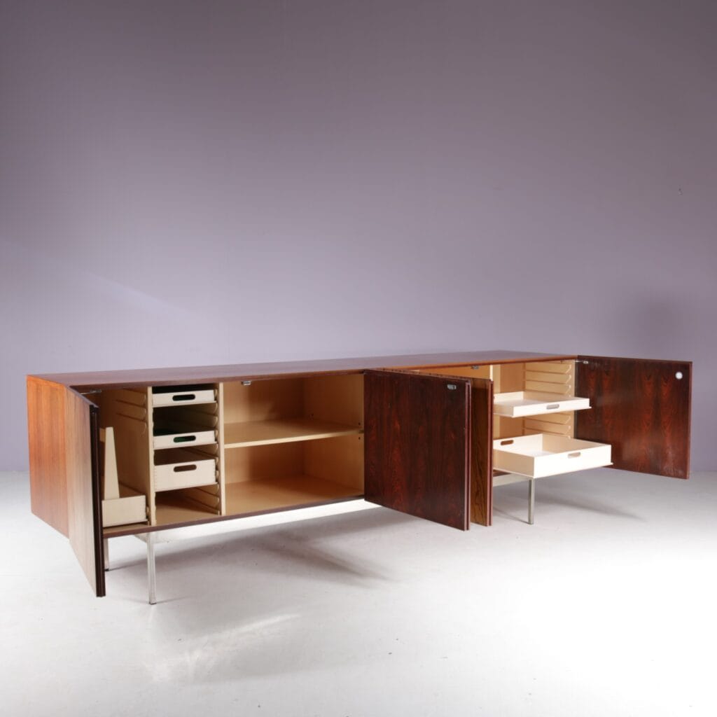 m28162 1950s Large rosewooden sideboard on chrome metal base / Dieter Wäckerlin / Behr, Germany