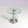m28193 1970s Edition of 1930s Side table in matte chrome metal with two round glass tops Gio Ponti Fontana Arte, Italy