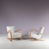 m27931 1950s Pair of H269 easy chairs in light wood with new off white velvet upholstery / Jindrich Halabala / Up Zadovy, Czech