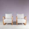 m27931 1950s Pair of H269 easy chairs in light wood with new off white velvet upholstery / Jindrich Halabala / Up Zadovy, Czech