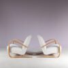 m27931 1950s Pair of H269 easy chairs in light wood with new off white velvet upholstery / Jindrich Halabala / Up Zadovy, Czech
