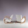 m27931 1950s Pair of H269 easy chairs in light wood with new off white velvet upholstery / Jindrich Halabala / Up Zadovy, Czech