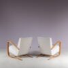 m27931 1950s Pair of H269 easy chairs in light wood with new off white velvet upholstery / Jindrich Halabala / Up Zadovy, Czech