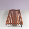 INC233 1950s Cansado bench in teak wood with black metal frame Charlotte Perriand, France