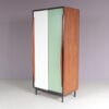 m27723 1950s Wooden cabinet with coloured metal sliding doors Willy van der Meeren Tubax, Belgium