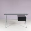 m28250 1960s Desk in chrome metal with black wood and glass top Franco Albini Knoll International, USA