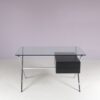m28250 1960s Desk in chrome metal with black wood and glass top Franco Albini Knoll International, USA