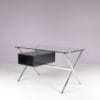 m28250 1960s Desk in chrome metal with black wood and glass top Franco Albini Knoll International, USA