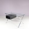 m28250 1960s Desk in chrome metal with black wood and glass top Franco Albini Knoll International, USA